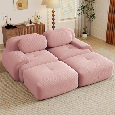 Canapé modulaire 82 po avec repose-pieds 82 po, velours côtelé, assise profonde 28 po, aucun assemblage requis, rose
