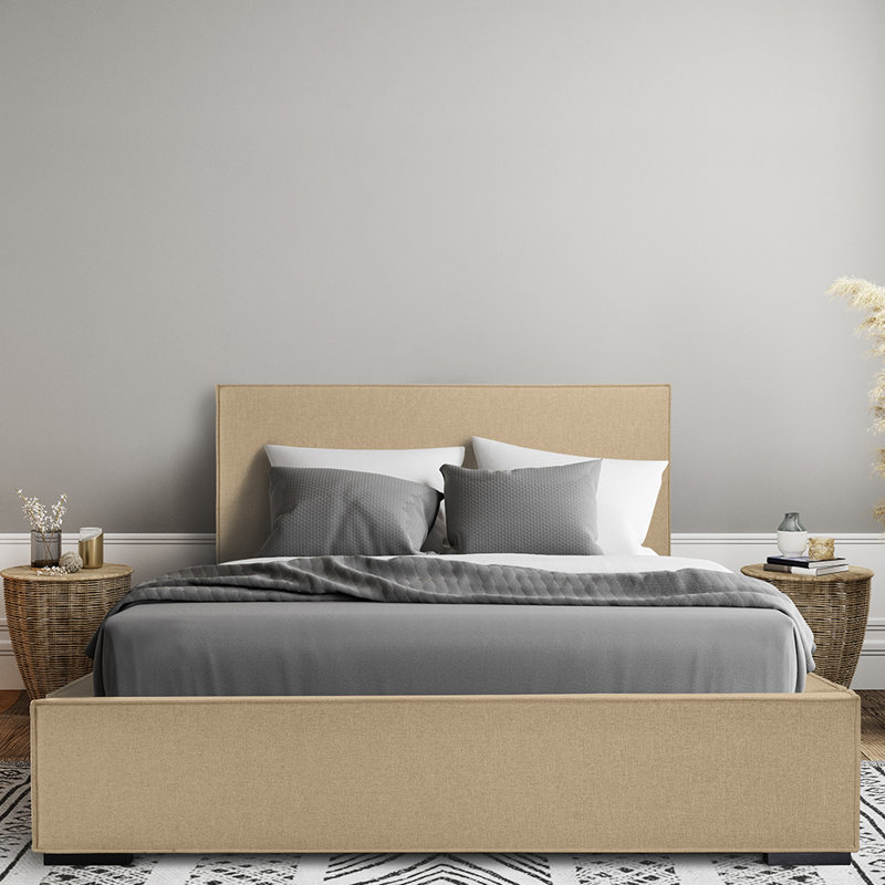 Ronni Upholstered Ottoman Storage Bed, European Double (140 x 200cm), Brown