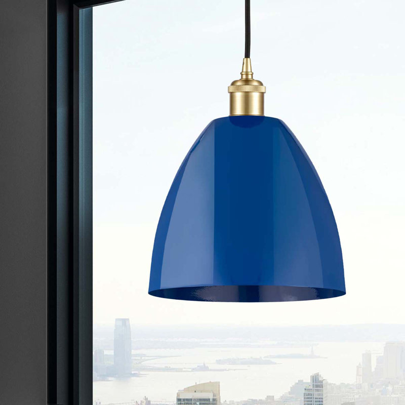 Luminaire suspendu en cristal 1 lumière, Bleu, Or satiné