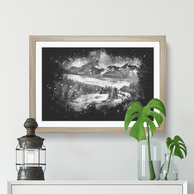 Train Through Canada - Single Picture Frame Print on MDF, 24cm H x 33cm W x 2cm D, Oak Framed