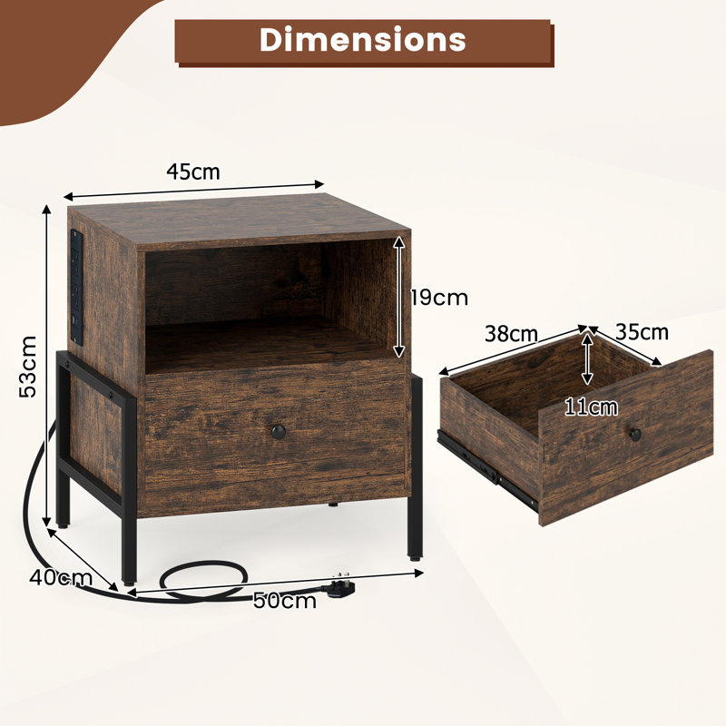 50cm W Particle Board Bedside Table
