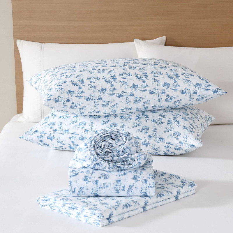 Ensemble de draps bleu Eddie Bauer, Ensemble de draps pour très grand lit avec 4 taie, Bleu