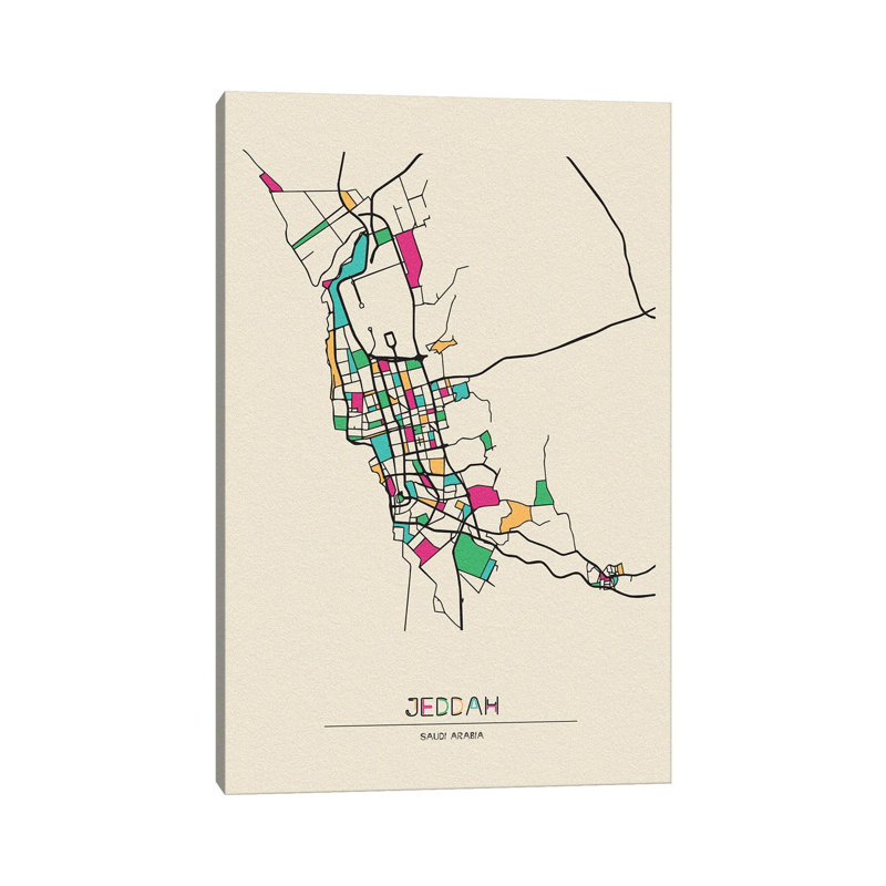 Jeddah, Saudi Arabia Map by Ayse Deniz Akerman - Wrapped Canvas Print, 45.72cm H x 30.48cm W x 1.91cm D