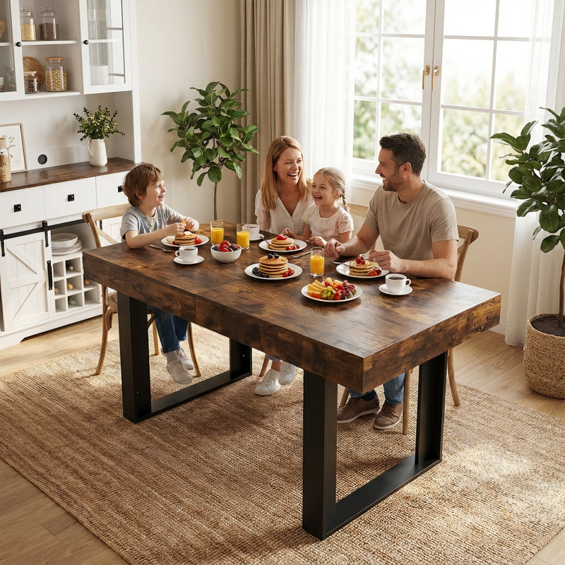 Modern Farmhouse Extendable Wooden Dining Table, Expandable from 6 to 8 to 10 Seats, Large Long Rectangular Kitchen and Dining Room Table