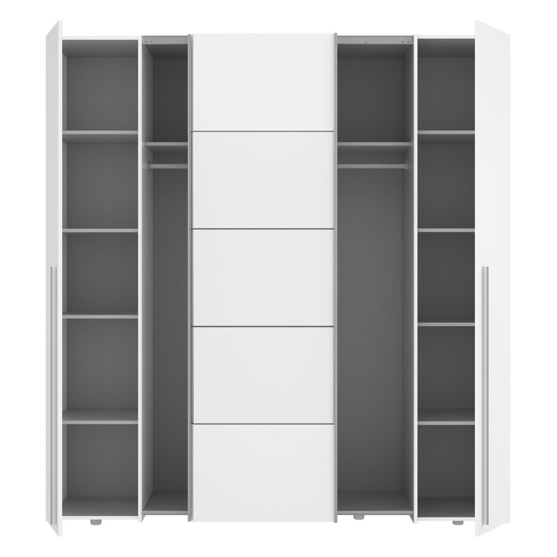 Debarr 4 Door Manufactured Wood Wardrobe, White, 210cm H x 200.1cm W x 61.2cm D
