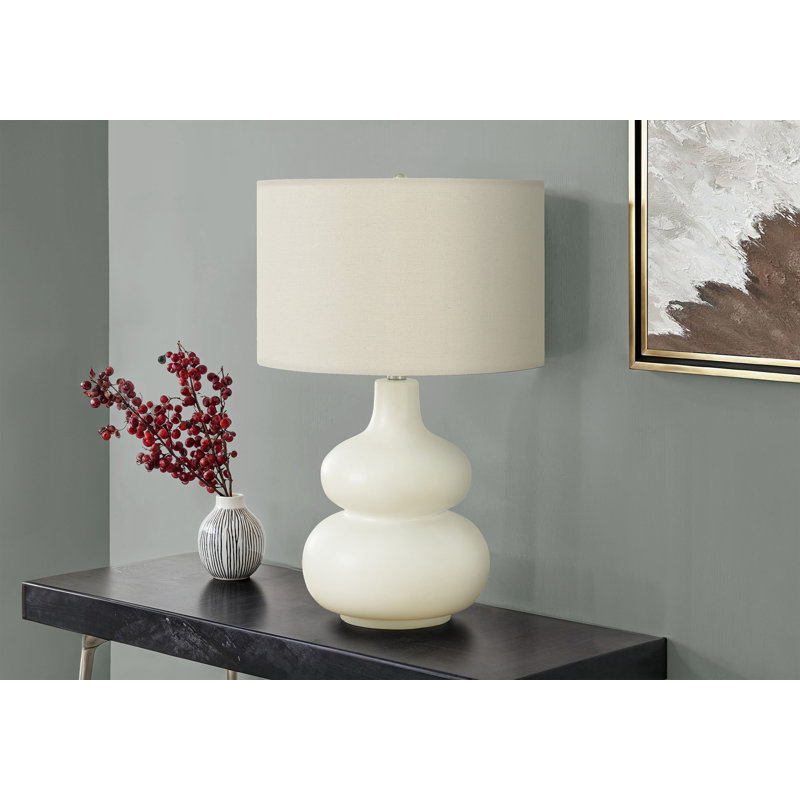 Lighting, H 25 po, lampe de table, abat-jour ivoire / crème, céramique crème, contemporain
