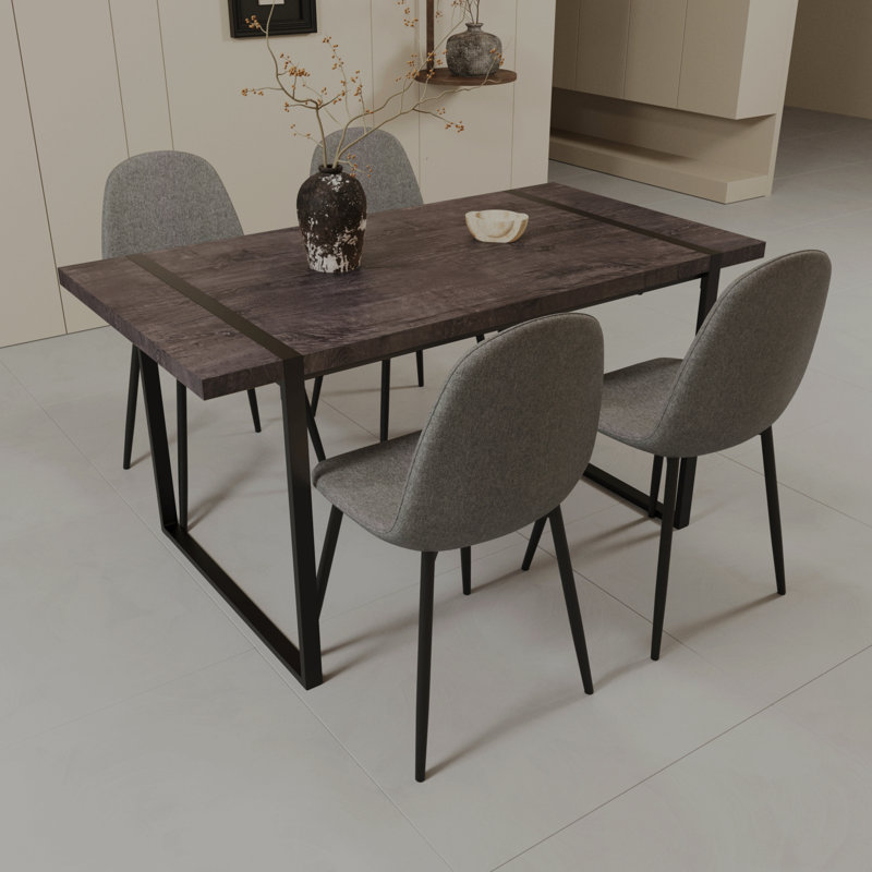 Ensemble de table de salle à manger 59 po en bois MDF noir et chaise de salle à manger moderne de 59 pièces, Noir