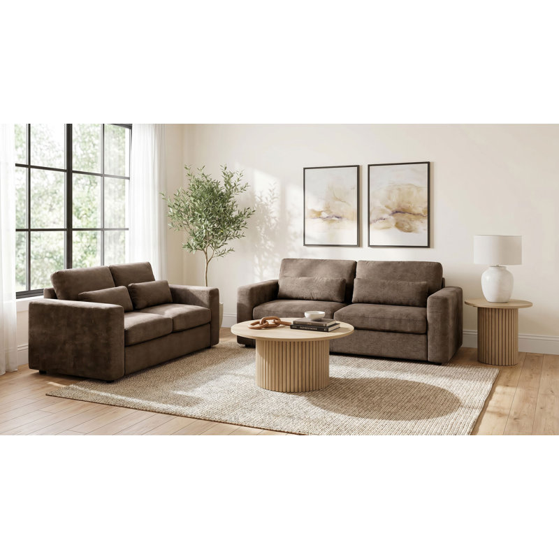 Ensemble de canapé rembourré en chenille 3 pièces Seguin - brun, 3 pièces: chaise, causeuse, canapé, Brun