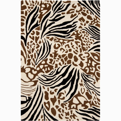 Atchley Floral Handmade Tufted Wool Brown/Black/Ivory Area Rug