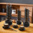 Luxe Stackable 6-Piece Ceramic Mug Set, Black Gold Marble With Silver Rack | 9 Oz Latte Cups, Modern Dining & Gifts-122829697-122829698
