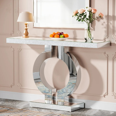 43.11" Mirrored Console Table, Modern Sofa Table with O-Shaped Base