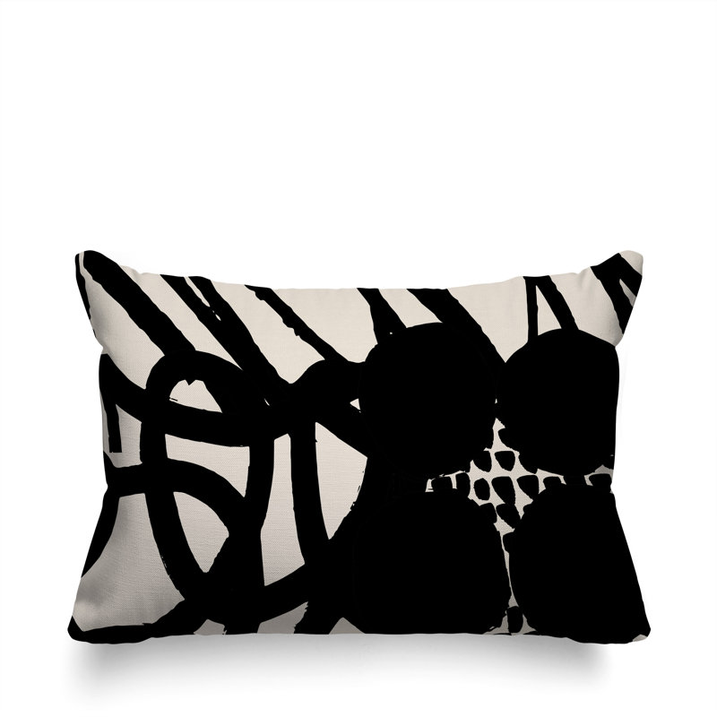 Coussin rectangulaire intérieur / extérieur Aloe, H 14 po x l 20 po, Blanc cassé / noir