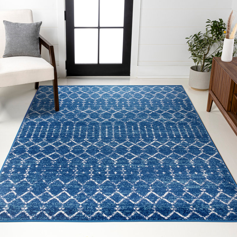 Tapis bleu / blanc Kateshia, Rectangle de 3 pi x 5 pi