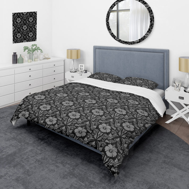 Damas noir - ensemble de housse de couette abstrait - microfibre de polyester