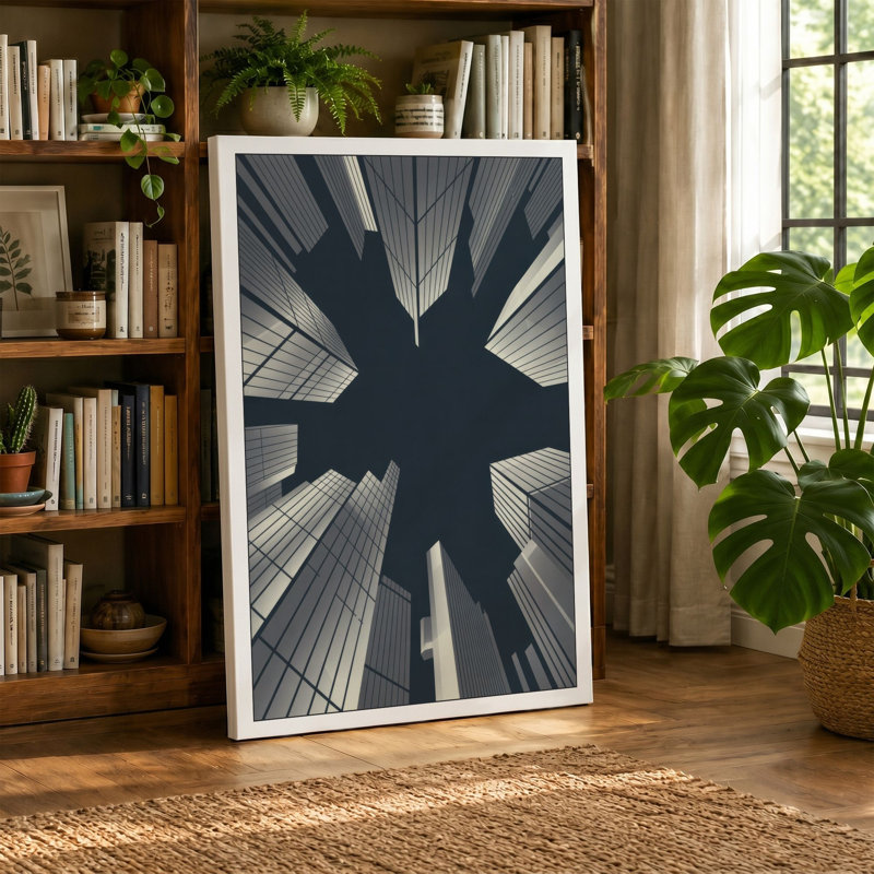 Towers Converging Industrial 1 Piece Wrapped Canvas Wall Art, 18x12 - 45.7 x 30.5 cm, Teal Border