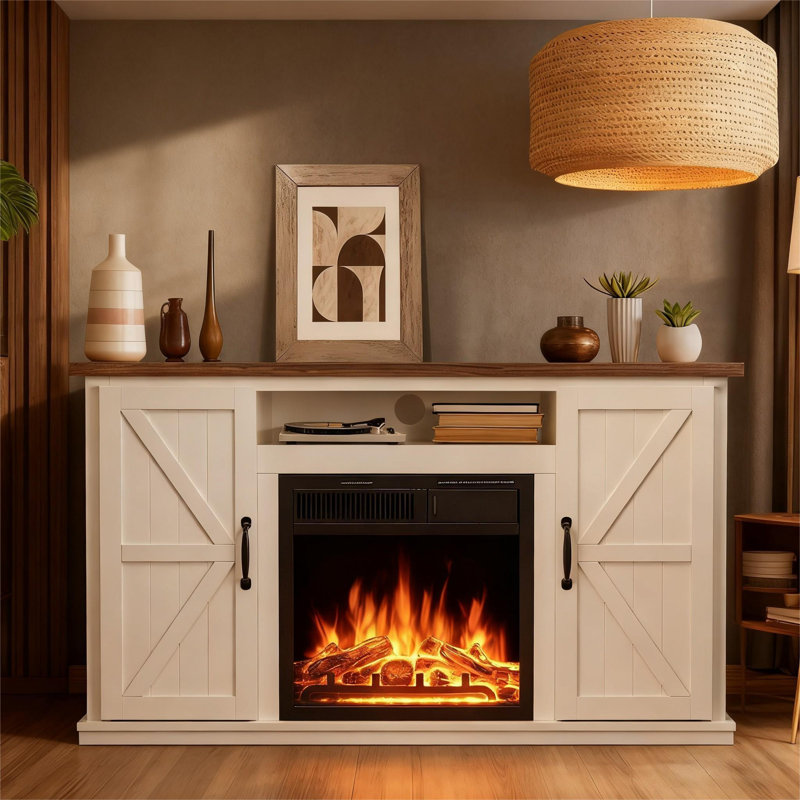 Free Standing Fireplace, Remote Control, 47'', Electric Fireplace Mantel, Adjustable Real 3D Flame Brightness