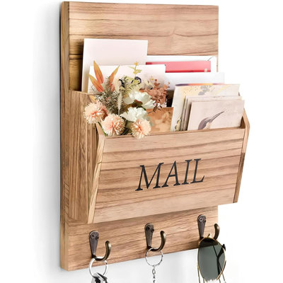 Wood Wall Organizer with Mail Storage