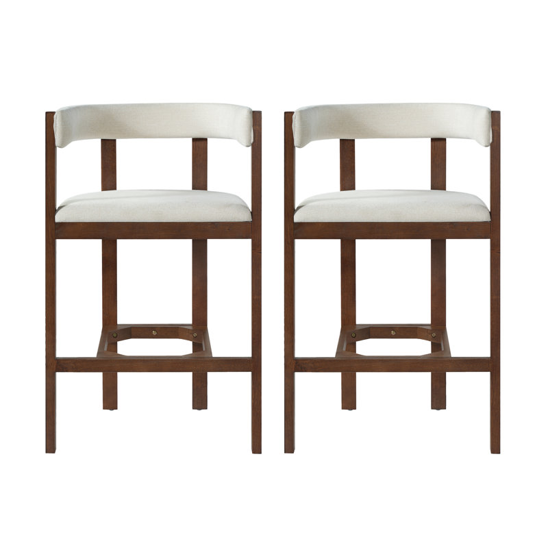 Tabourets de bar rembourrés Marlow Mid-Century, Coussin beige / structure en noyer