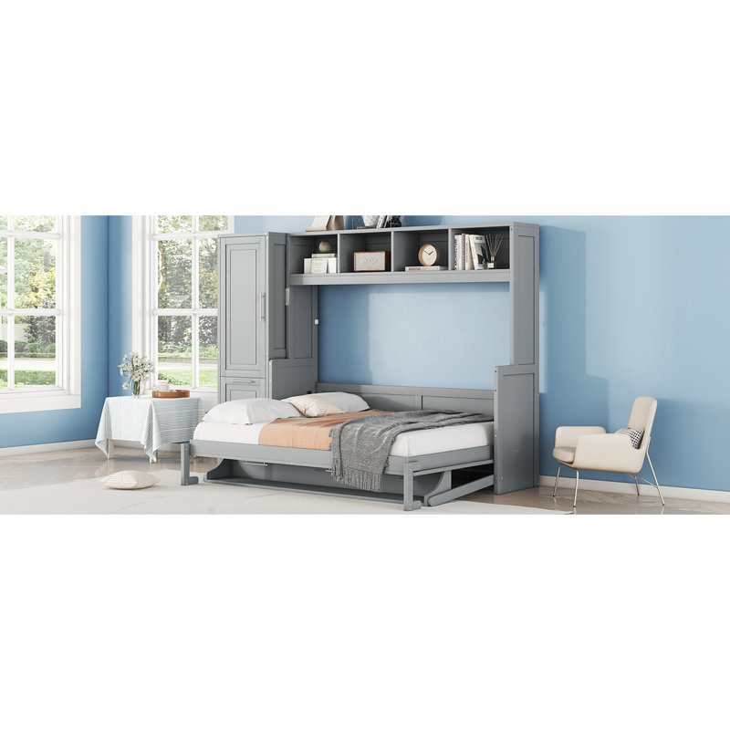 Gray Full Size Bed, Multifunctional Wall Tailor Layout, 107.5"L Product Depth