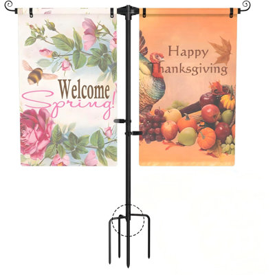 Garden Flag Stand Holder W/4-Prong Base