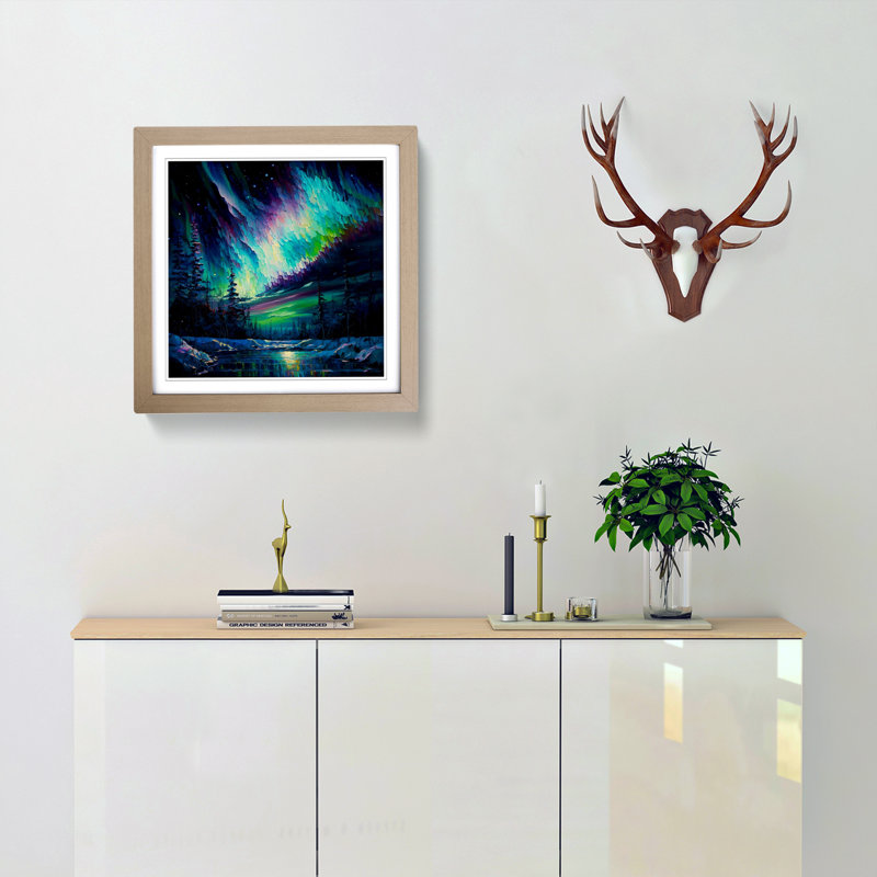 Northern Lights Palette Knife No.4 - Framed Print, Oak