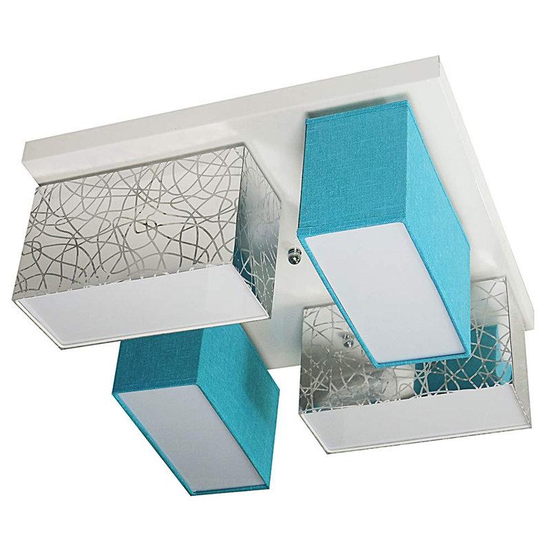 Pasko Fabric Semi Flush Mount, Silver/Turquoise