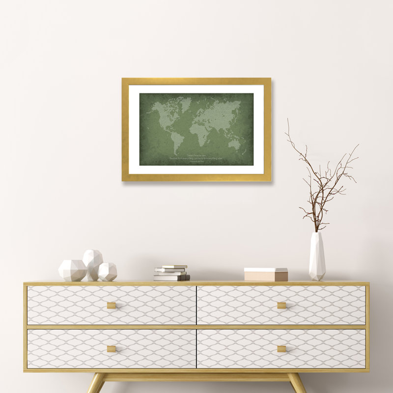 " Binary Code World Map ", 16" H x 24" W x 1" D, Gold Framed Paper, White