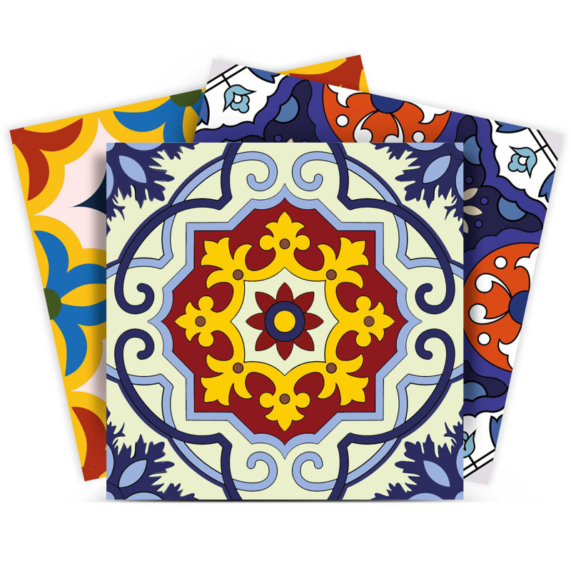 Carreaux amovibles en mosaïque bleue et jaune 12 po x 12 po