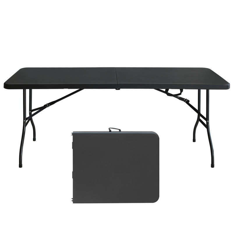 Aguero Black 8Ft Folding Table. Portable For Outdoor Enjoyment. Heavy-Duty, Waterproof. High Load Capacity. Indoor/Outdoor Probable Table In Black. Picnic Outings. Bearing. Selection