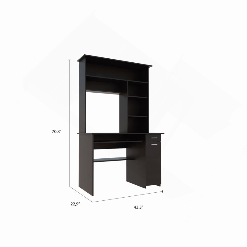 Black 2-Drawer 7-Shelf Computer Desk With Hutch