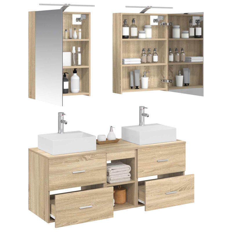 Vanity & Mirror Set, Light Wood