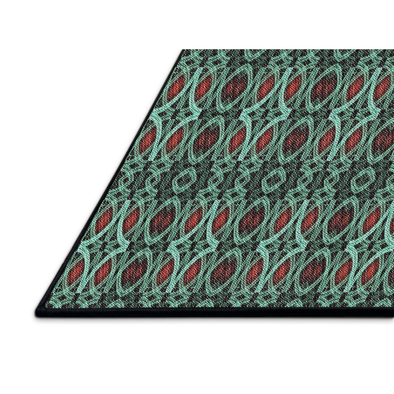 Tapis vert/rouge tissé à la machine, Rectangle 5 pi x 7 pi