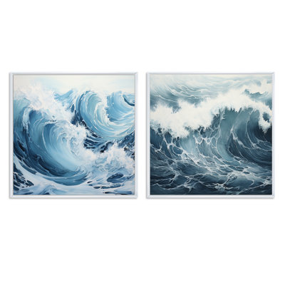 Minimalisme - tempête de mer - ensemble de 2 collages carrés carrés