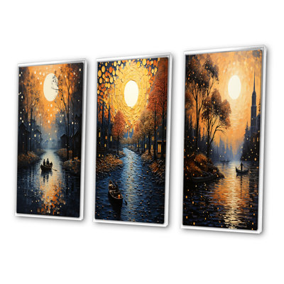 «Canal Mystical Journey Pointillism», 3 pièces sur toile