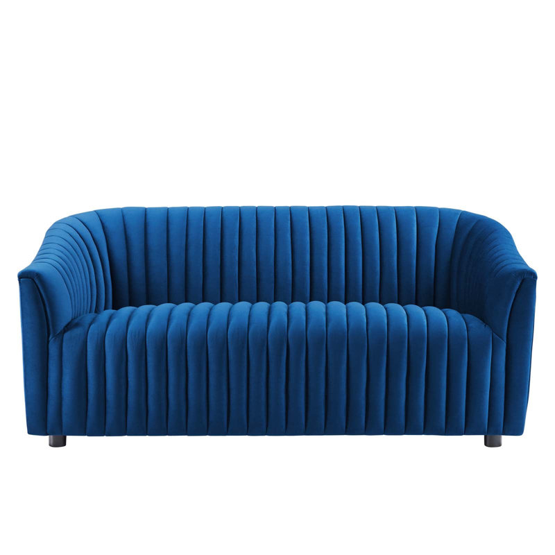 Announce Performance Velvet Channel Tufted Loveseat, Navy Blue