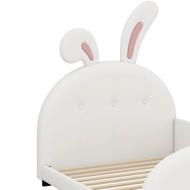 Twin Size Upholstered Rabbit-Shape Princess Bed, White