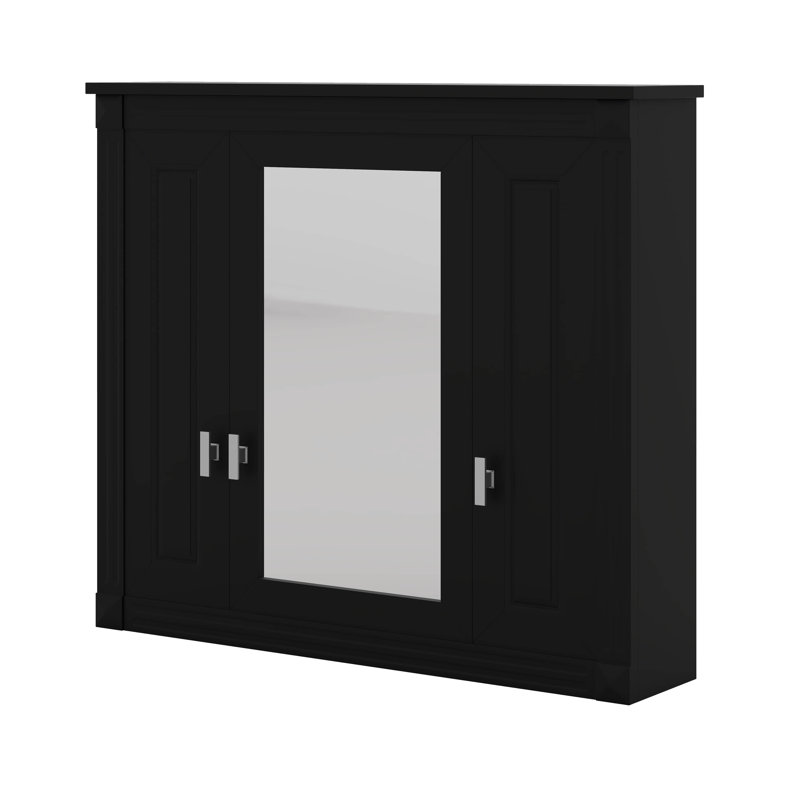 Armoire à pharmacie murale avec miroir et armoire de salle de bain avec portes et tablettes, Noir