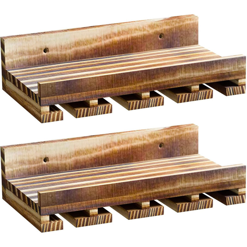 Ensemble de porte-bouteilles à fixation murale, ensemble de 2 porte-bouteilles en bois de pin avec porte-verres, tablettes flottantes rustiques pour bouteilles d'alcool et verres à pied