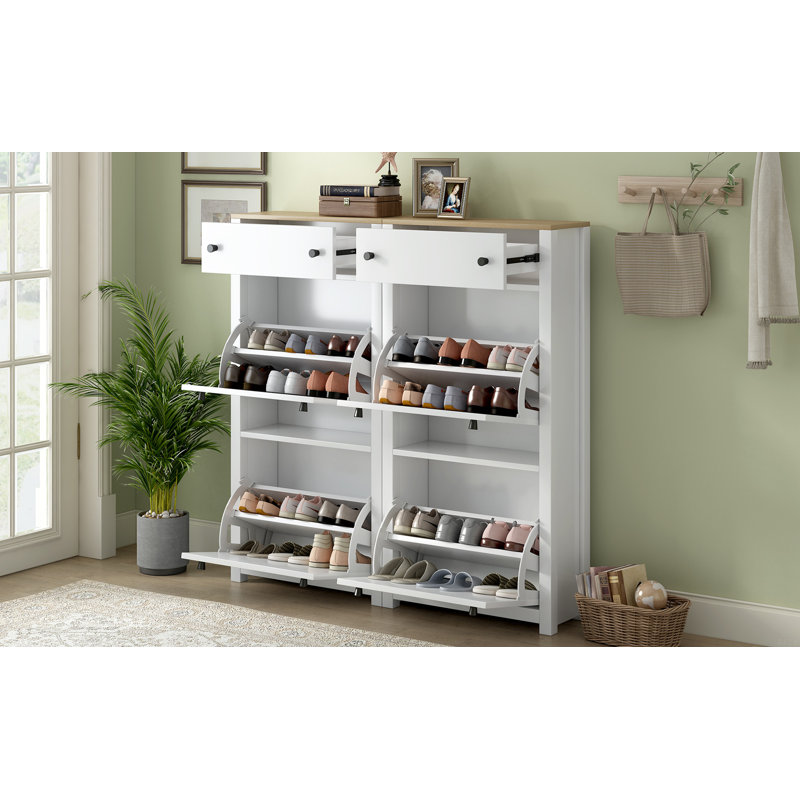 12 Pair Flip Down Shoe Storage, White