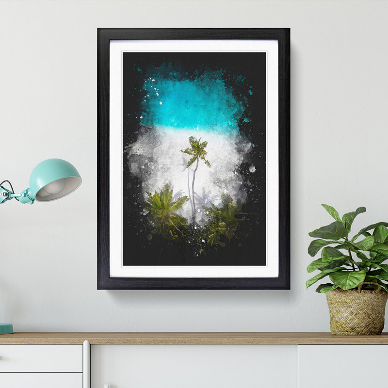 'Palm Tree Beach in the Maldives' - Picture Frame Graphic Art Print, 45cm H x 33cm W x 2cm D, Black Framed