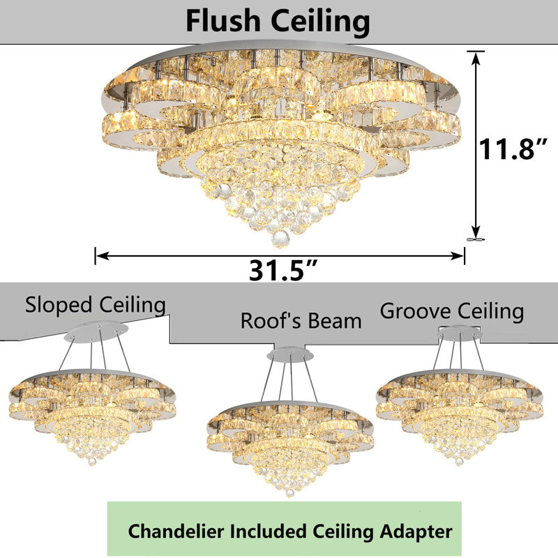 Lustre en cristal Glam, Argent argent, 11.8" H x 31.5" W x 31.5" D