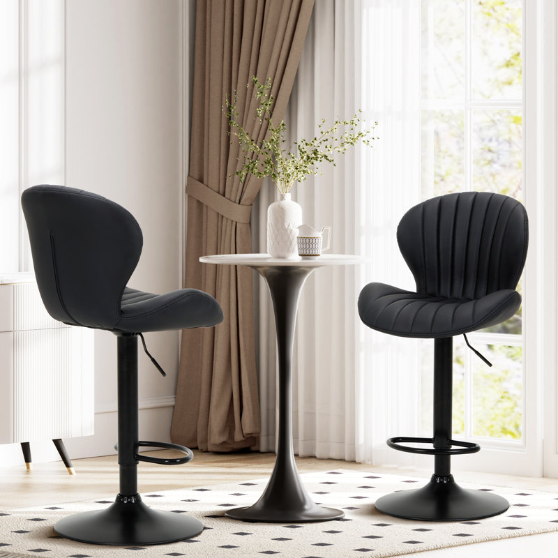  Swivel Upholstered Adjustable Height Bar Counter Stool with Metal Frame, Black