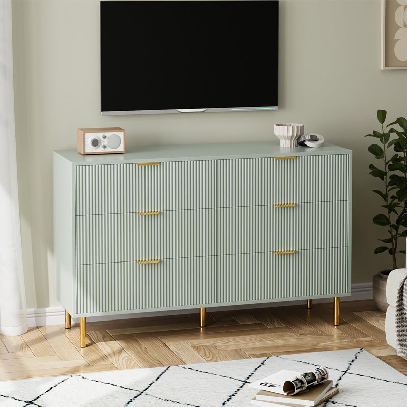 Commode 6 tiroirs pour chambre à coucher, grande commode à tiroirs, rangement pour commode moderne en bois, Vert