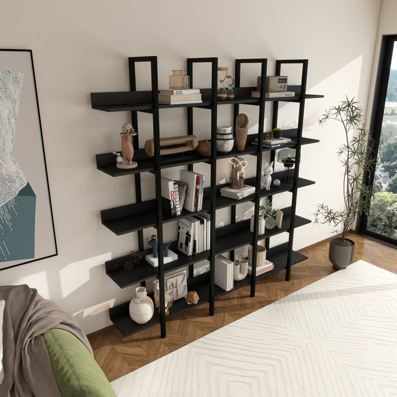70.7"H*70.9"W 5-tier Wood Industrial Etagere Bookcase, Black
