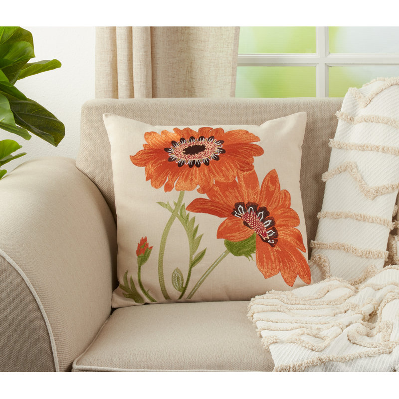 Le Tournesol Pillow Collection Embroidered Throw Pillow, Orange