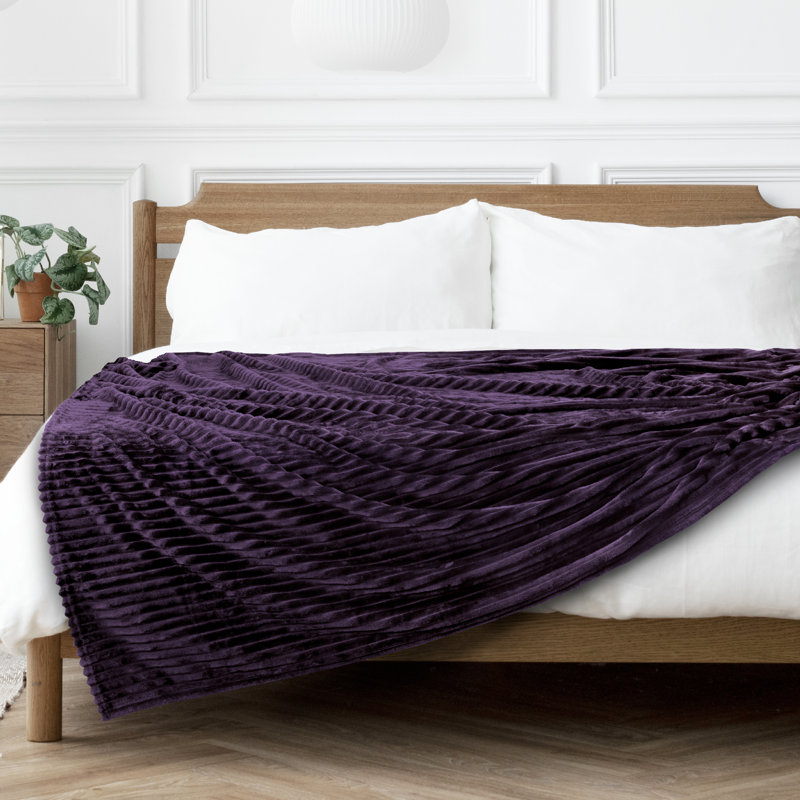 Purple Ribbed Fleece Reversible Throw Blanket