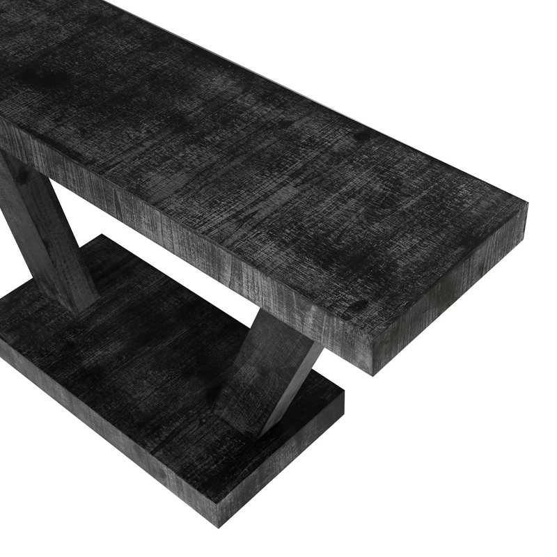 60"Long Distressed  2-Tier Wooden Console Table, Antique Black