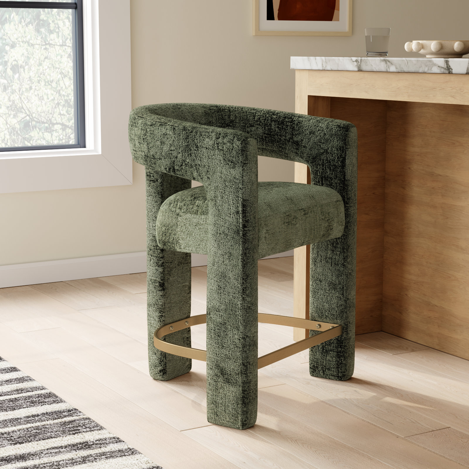 Darlington 25" Bar Stool, Gwen Forest Microsuede
