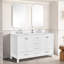 Meuble-lavabo de 60 po avec lavabo double, structure autoportante en bois massif, glissières à fermeture en douceur, blanc léger pour un tiroir tendance, silencieux