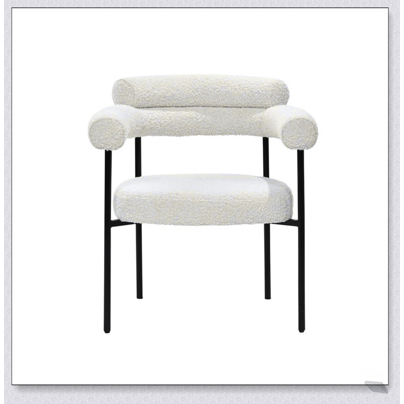 Ensemble de 2 chaises de cuisine en tissu Boucle avec accoudoirs, fauteuil rembourré d'appoint moderne, structure en métal durable